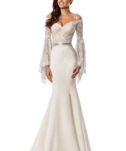 Johnathan Kayne - 7244 Bell Sleeve Off-Shoulder Lace Gown