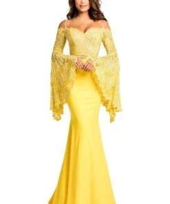 Johnathan Kayne - 7244 Bell Sleeve Off-Shoulder Lace Gown