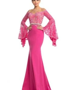 Johnathan Kayne - 7244 Bell Sleeve Off-Shoulder Lace Gown