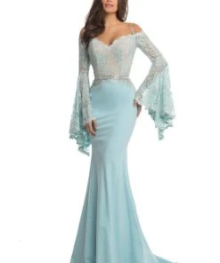 Johnathan Kayne - 7244 Bell Sleeve Off-Shoulder Lace Gown