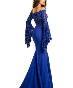 Johnathan Kayne - 7244 Bell Sleeve Off-Shoulder Lace Gown