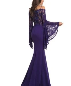 Johnathan Kayne - 7244 Bell Sleeve Off-Shoulder Lace Gown