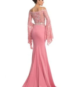 Johnathan Kayne - 7244 Bell Sleeve Off-Shoulder Lace Gown