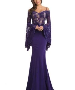 Johnathan Kayne - 7244 Bell Sleeve Off-Shoulder Lace Gown