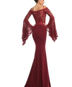 Johnathan Kayne - 7244 Bell Sleeve Off-Shoulder Lace Gown