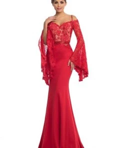 Johnathan Kayne - 7244 Bell Sleeve Off-Shoulder Lace Gown