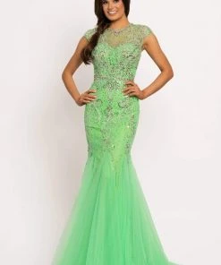 Johnathan Kayne - 9039 Jeweled Cap Sleeve Illusion Gown