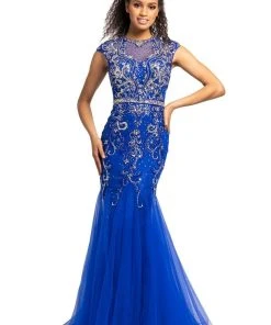 Johnathan Kayne - 9039 Jeweled Cap Sleeve Illusion Gown