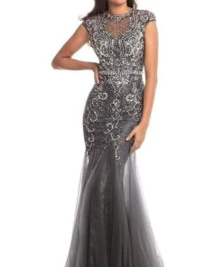 Johnathan Kayne - 9039 Jeweled Cap Sleeve Illusion Gown