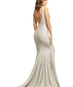 Johnathan Kayne - 9213 Crystal Embellished Plunging V-Neck Gown