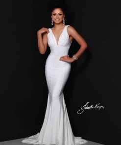 Johnathan Kayne - 9213 Crystal Studded Empire Waist Fitted Mermaid Gown