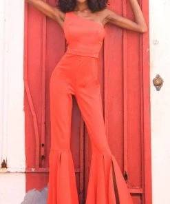Jovani - 00065 One Shoulder Flared Jumpsuit