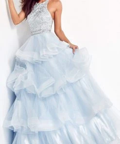 Jovani - 00461 Embellished Halter Tiered A-line Dress