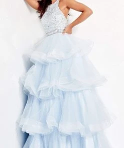 Jovani - 00461 Embellished Halter Tiered A-line Dress 7 Jovani - 00461 Embellished Halter Tiered A-line Dress