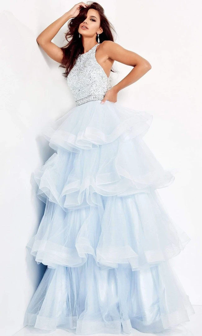 Jovani - 00461 Embellished Halter Tiered A-line Dress 5 Jovani - 00461 Embellished Halter Tiered A-line Dress