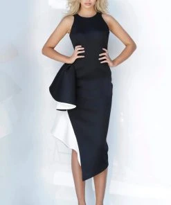 Jovani - 00572 Two Tone Asymmetric Ruffle Fitted Dress