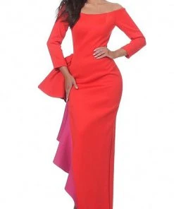 Jovani - 00574 Long Two-Toned Ruffle Ornate High Slit Dress