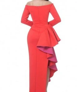 Jovani - 00574 Long Two-Toned Ruffle Ornate High Slit Dress 5 Jovani - 00574 Long Two-Toned Ruffle Ornate High Slit Dress