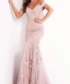 Jovani - 00617 Off Shoulder Embroidery-Detailed Long Gown
