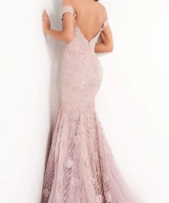 Jovani - 00617 Off Shoulder Embroidery-Detailed Long Gown