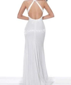 Jovani - 00694 Plunging Neck High Slit Fully Beaded Evening Gown