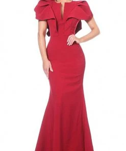 Jovani - 00761 Ruffle Puff Short Sleeve Fitted Evening Dress