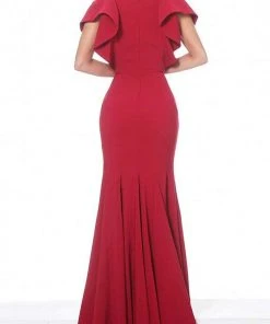 Jovani - 00761 Ruffle Puff Short Sleeve Fitted Evening Dress