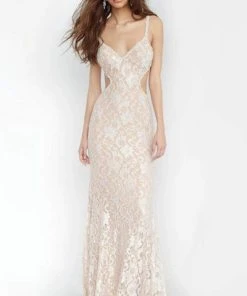 Jovani - 00780 Beaded Lace Side Cutout Trumpet Gown