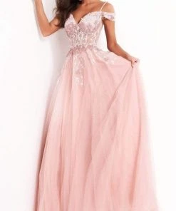 Jovani - 02022 Floral Ornate Corset Tulle Dress