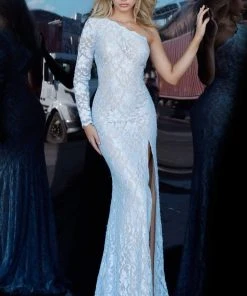 Jovani - 02168 Asymmetrical Beaded Lace Sheath Dress 9 Jovani - 02168 Asymmetrical Beaded Lace Sheath Dress