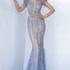Jovani - 02326 Illusion Bejeweled Feather Sheath Dress