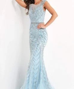 Jovani - 02336 Embellished Scoop Neck Trumpet Dress