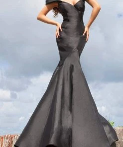 Jovani - 02359 Off Shoulder Sweetheart Silk Mermaid Evening Gown