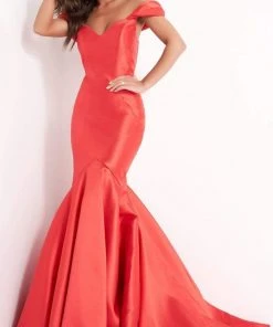 Jovani - 02359 Off Shoulder Sweetheart Silk Mermaid Evening Gown