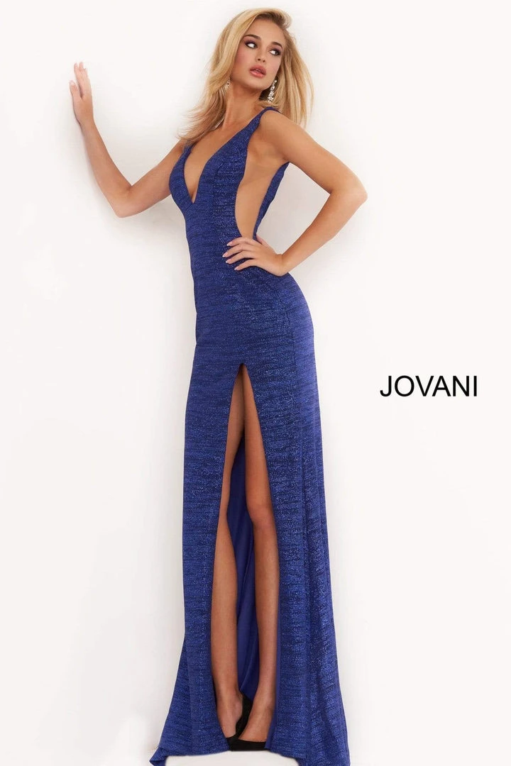 Jovani - 02472 V Neck Fitted Prom Dress With High Slit 5 Jovani - 02472 V Neck Fitted Prom Dress With High Slit