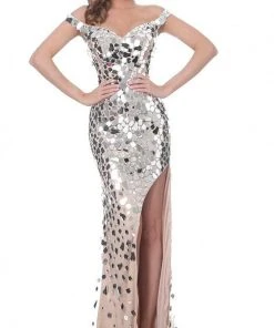 Jovani - 02500 Cut Glass Off-Shoulder Sheath Dress