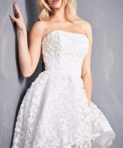 Jovani - 02564 Strapless Floral Appliqued A-Line Dress