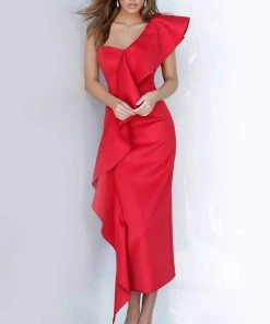 Jovani - 02616 Draped Ruffle Accented Sheath Dress