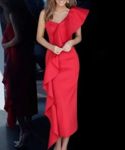 Jovani - 02616 Draped Ruffle Accented Sheath Dress 9 Jovani - 02616 Draped Ruffle Accented Sheath Dress