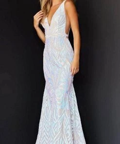 Jovani - 02753 Plunging Neck Open Back Sequin Embellished Mermaid Gown 10 Jovani - 02753 Plunging Neck Open Back Sequin Embellished Mermaid Gown