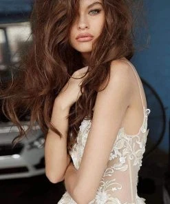 Jovani - 02758 Floral Applique Plunging V-neck Ballgown