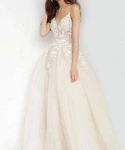 Jovani - 02758 Floral Applique Plunging V-neck Ballgown