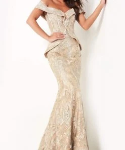 Jovani - 02762 Off Shoulder Corset Bodice Peplum Gown