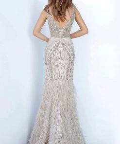 Jovani - 02798 V-Neck Bejewel Feather Sheath Silhouette 10 Jovani - 02798 V-Neck Bejewel Feather Sheath Silhouette