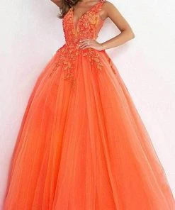 Jovani - 02840 Plunging Neck Floral Applique Tulle Ballgown 11 Jovani - 02840 Plunging Neck Floral Applique Tulle Ballgown