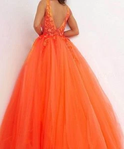 Jovani - 02840 Plunging Neck Floral Applique Tulle Ballgown 12 Jovani - 02840 Plunging Neck Floral Applique Tulle Ballgown