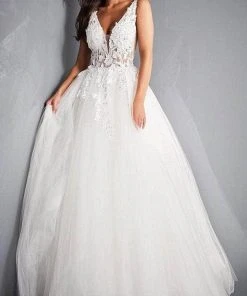 Jovani - 02840 Plunging Neck Floral Applique Tulle Ballgown 10 Jovani - 02840 Plunging Neck Floral Applique Tulle Ballgown