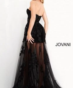 Jovani - 02845 Floral Embellished Corset Bodice Sheer Overskirt Gown 10 Jovani - 02845 Floral Embellished Corset Bodice Sheer Overskirt Gown
