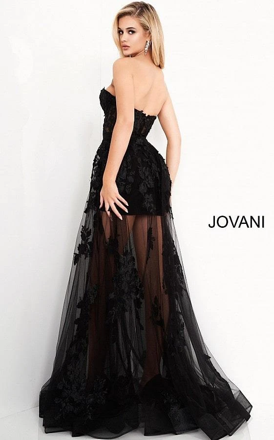 Jovani - 02845 Floral Embellished Corset Bodice Sheer Overskirt Gown 4 Jovani - 02845 Floral Embellished Corset Bodice Sheer Overskirt Gown