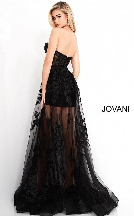 Jovani - 02845 Floral Embellished Corset Bodice Sheer Overskirt Gown 5 Jovani - 02845 Floral Embellished Corset Bodice Sheer Overskirt Gown